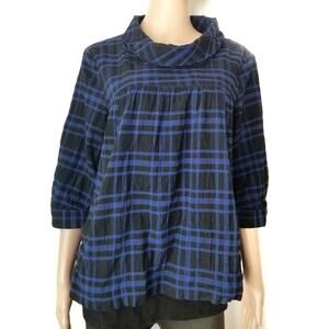 Kimchi Blue | Black and Blue Plaid "Babydoll" Top